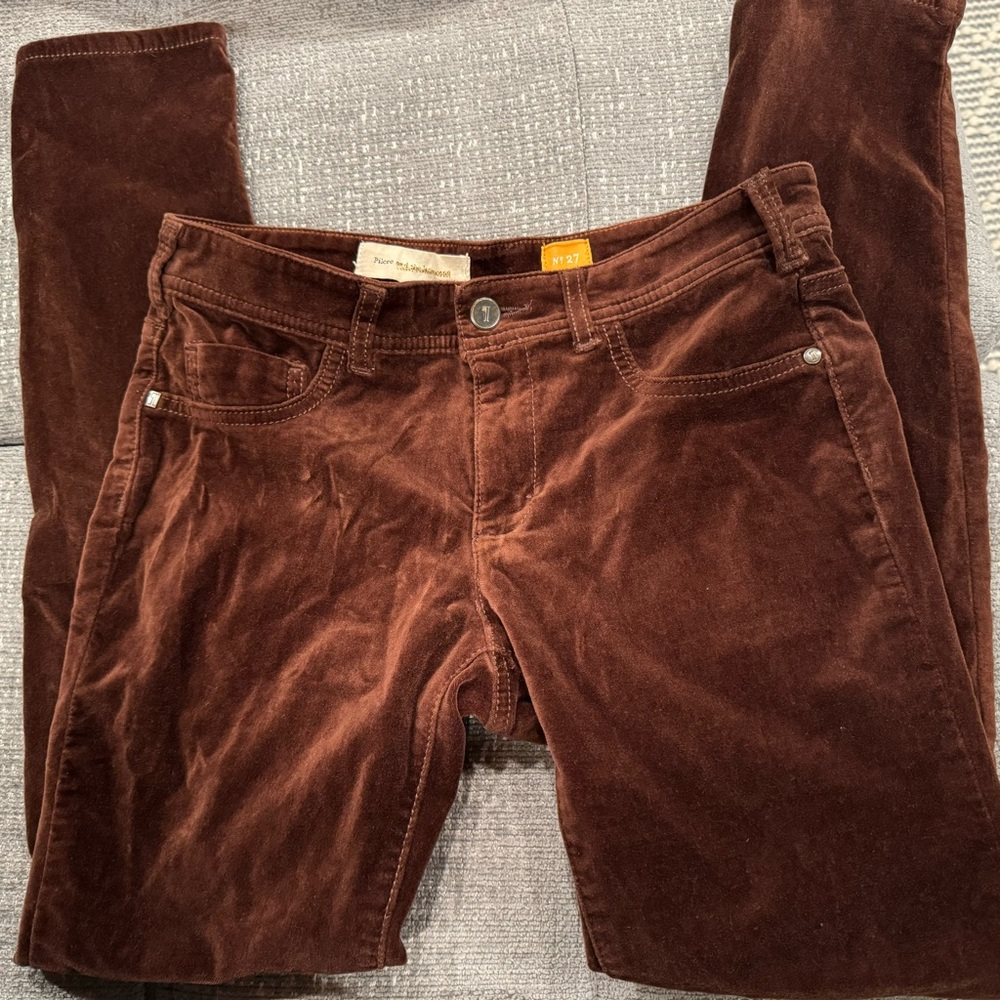 Anthropologie Pilcro And The Letterpress Velvet Pants Womens 27 Fit Serif Brown